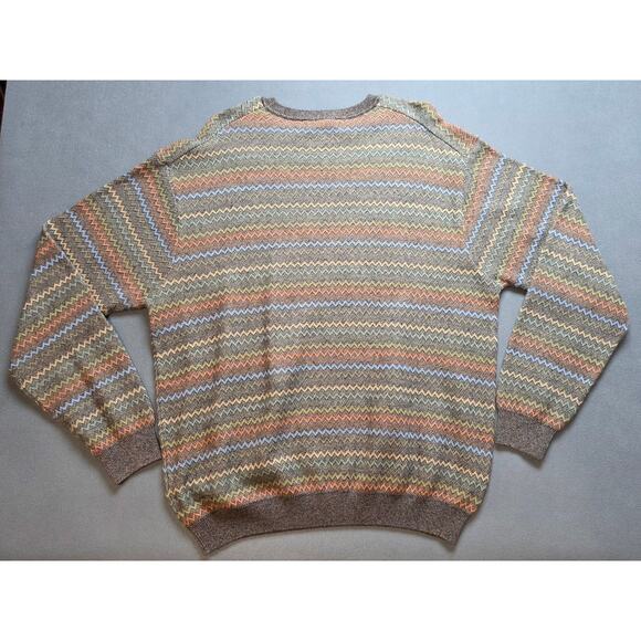 Tricots St. Raphael Mens Large Grandpa Retro Sweater Zig Zag Relaxed Cotton - Picture 6 of 6